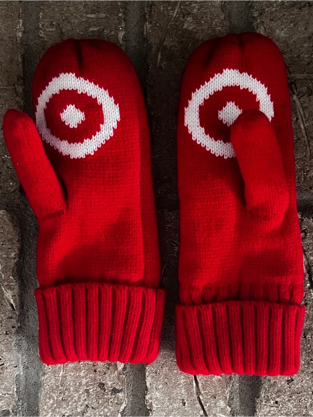 Target Bullseye Red Knit Mittens | Fleece Lined | Adult S/M | NWOT